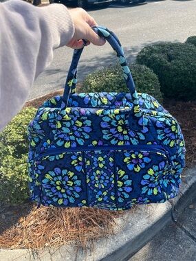Vera Bradley Navy Quilted Floral Travel Tote with Aqua & Lime Accents